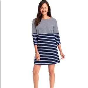 Vineyard Vines Mixed Stripe Navy and White Long Sleeve Knit Dress S